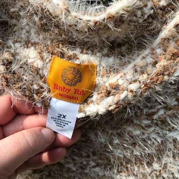 Fuzzy Cream and Tan Sweater - Picture 6 of 10